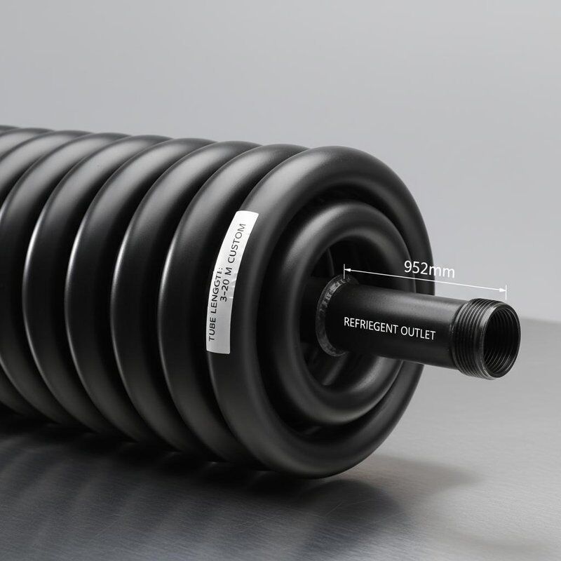 9.52mm冷媒出口とスパイラルツイスト構造を備えたスプレー黒色防錆塗装同軸熱交換器